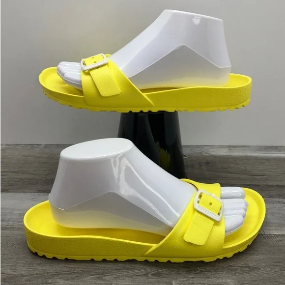 Birkenstock Madrid EVA Neon Yellow Single Strap Slide Sandals Mens 7 Womens 9 40 - Picture 1 of 7